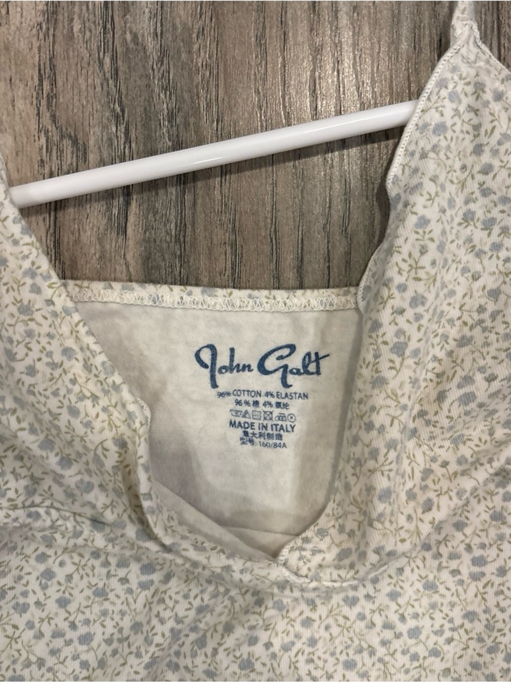 Brandy Melville Cream Shirt with Blue and Light Green Floral Print